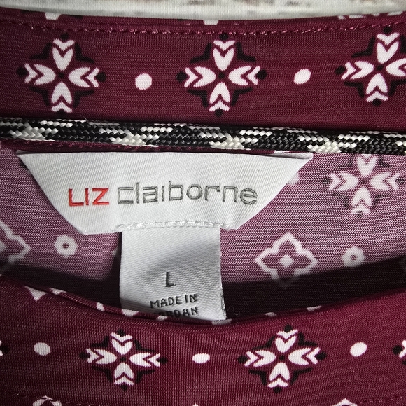 Liz Claiborne Maroon Geometric Short Sleeve Blouse Size Large - Picture 2 of 5